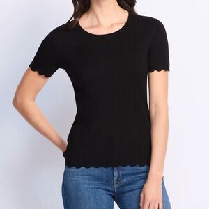 41 Hawthorn Kelsey Scallop Rib Short Sleeve Sweater Black XS NWT STITCH FIX